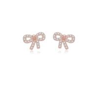 SLUYNZ 925 Sterling Silver CZ Bow Stud Earrings for Women Teens Small Bowknot Stud Earrings (C-Rose Gold)