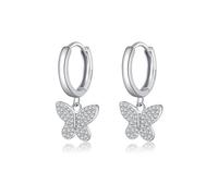 SLUYNZ 925 Sterling Silver CZ Buffterfly Hoop Earrings for Women Teens Sparkling Butterfly Hoop Earrings Huggie Drop (A-Silver)