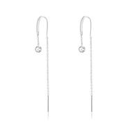 SLUYNZ 925 Sterling Silver CZ Chain Dangle Earrings for Women Teens Girls Threader Drop Earrings Long (A-Silver)