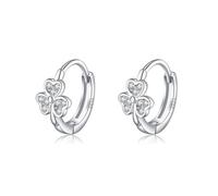 SLUYNZ 925 Sterling Silver CZ Clover Hoop Earrings for Women Lucky Clover Huggie Earrings Shamrock Hoop Earrings (A-Silver)