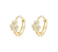 SLUYNZ 925 Sterling Silver CZ Clover Hoop Earrings for Women Lucky Clover Huggie Earrings Shamrock Hoop Earrings (C-Gold)