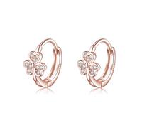 SLUYNZ 925 Sterling Silver CZ Clover Hoop Earrings for Women Lucky Clover Huggie Earrings Shamrock Hoop Earrings (B-Rose Gold)