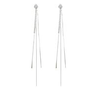 SLUYNZ 925 Sterling Silver CZ Dangle Earrings for Women Elegant Earrings Wedding Long Earrings Chain (A-Silver)