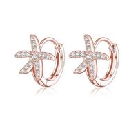 SLUYNZ 925 Sterling Silver CZ Starfish Hoop Earrings for Women Teens Girls Starfish Small Hoop Earrings Huggie Small Beach Earrings (C-Rose Gold)