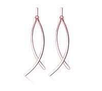 SLUYNZ 925 Sterling Silver Dangle Earrings for Women Curve Line Earrings Bar (Rose gold)