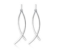 SLUYNZ 925 Sterling Silver Dangle Earrings for Women Curve Line Earrings Bar(Silver)