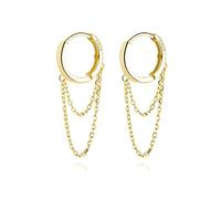 SLUYNZ 925 Sterling Silver Dangle Hoop Earrings for Women Teens Chain Drop Earrings Huggie Minimalist Earrings(C-Gold Plated1)