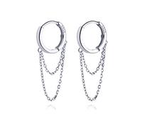 SLUYNZ 925 Sterling Silver Dangle Hoop Earrings for Women Teens Chain Drop Earrings Huggie Minimalist Earrings(A-Silver)