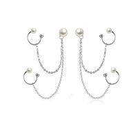 SLUYNZ 925 Sterling Silver Double Cuff Earrings Chain for Women Stud Earrings Cartilage Earrings Pearl Earrings