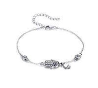 SLUYNZ 925 Sterling Silver Fatima Hamsa Hand Evil Eye Bracelet for Women Blue Round Eyes Bracelet