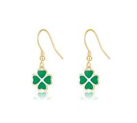 SLUYNZ 925 Sterling Silver Green Clover Earrings Drop for Women Teens Love Clover Dangle Earrings for Spring Summer (B-18K Gold Plated)