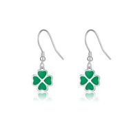 SLUYNZ 925 Sterling Silver Green Clover Earrings Drop for Women Teens Love Clover Dangle Earrings for Spring Summer (A-Silver)