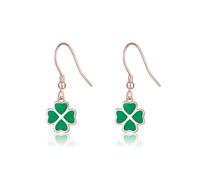 SLUYNZ 925 Sterling Silver Green Clover Earrings Drop for Women Teens Love Clover Dangle Earrings for Spring Summer (C-Rose Gold Plated)