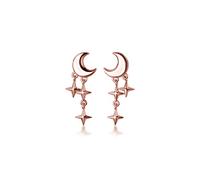SLUYNZ 925 Sterling Silver Moon Studs Earrings for Women Girls Tiny Studs Earrings Star Earrings Studs Small Earrings (C-Rose Gold)