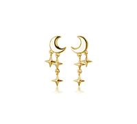 SLUYNZ 925 Sterling Silver Moon Studs Earrings for Women Girls Tiny Studs Earrings Star Earrings Studs Small Earrings (B-Gold)