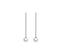 SLUYNZ 925 Sterling Silver Pearl Dangle Earrings Chain for Women Long CZ Dangling Earrings Pearl Drop (A-Silver)