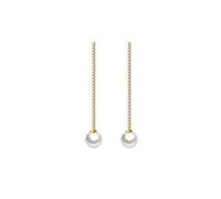 SLUYNZ 925 Sterling Silver Pearl Dangle Earrings Chain for Women Long CZ Dangling Earrings Pearl Drop (B-Gold Plated)