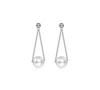 SLUYNZ 925 Sterling Silver Pearl Dangle Earrings Chain for Women Pearl Dangling Earrings Wedding Bridal Earrings (A-Silver)