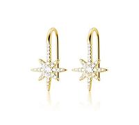 SLUYNZ 925 Sterling Silver Sparkling Star Drop Earrings for Women CZ Star Hook Earrings (Yellow)