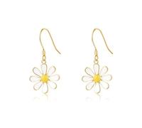 SLUYNZ 925 Sterling Silver White Flower Dangle Earrings for Women Teen Girls Daisy Flower Drop Earrings Summer Spring (B-18K Gold Plated)