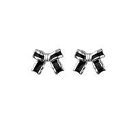 SLUYNZ Solid 925 Sterling Silver Black Bow Earrings for Women - Bowknot Ribbon Studs (0.9CM Silver)