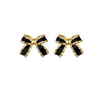 SLUYNZ Solid 925 Sterling Silver Black Bow Earrings Studs for Women Bowknot Stud Earrings Ribbon Bow Studs (1.3CM Studs-Gold)
