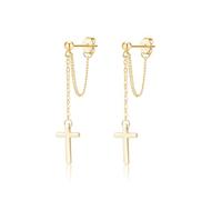 SLUYNZ Solid 925 Sterling Silver Cross Dangle Earrings for Women Teens Girls Minimalist Dangle Earrings Chain (B-Gold)