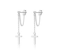 SLUYNZ Solid 925 Sterling Silver Cross Dangle Earrings for Women Teens Girls Minimalist Dangle Earrings Chain (A-Silver)