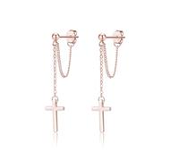 SLUYNZ Solid 925 Sterling Silver Cross Dangle Earrings for Women Teens Girls Minimalist Dangle Earrings Chain (C-Rose Gold)