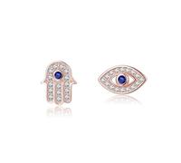 SLUYNZ Solid 925 Sterling Silver CZ Evil Eye Earrings Stud for Women Teens Hamsa Hand Earrings Stud (C-Rose Gold)