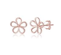 SLUYNZ Solid 925 Sterling Silver Flower Stud Earrings for Women Teens Girls Hollow Flower Stud Earrings Spring (C-Rose Gold Plated)