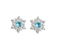SLUYNZ Solid 925 Sterling Silver Sparkling Blue Crystal Snowflake Earrings Stud for Women Teens Pretty Snowflake Stud Earrings Christmas Earrings
