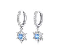 SLUYNZ Solid 925 Sterling Silver Sparkling Blue Crystal Snowflake Hoop Earrings for Women CZ Snowflake Hoop Earrings Drop Christmas Gifts (A-Silver)
