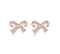 SLUYNZ Solid 925 Sterling Silver Tiny Bow Earrings Stud for Women Teens CZ Bowknot Stud Earrings (Rose Gold)