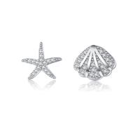 SLUYNZ Sterling Silver CZ Starfish Shell Stud Earrings for Women Teens Small Shell Stud Earrings Beach Stud Earrings (A-Silver)
