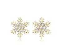 SLUYNZ Sterling Silver Small CZ Snowflake Earrings Stud for Women Teens Christmas Snowflake Stud Earrings Winter Holiday Earrings (B-Gold)