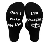 SLWB Funny Socks Novelty Socks for Men Women, Don't Wake Me Up! I'm Charging Sock, Unisex Cotton Calf with Grippers Non-Slip, Christmas Birthday Gifts, Without Gift Box