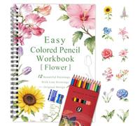 SLWBZ Creative Colored Pencils Coloring Workbook Doodle Book, 12 Cute Original Design Patterns, Detailed Steps Friendly to Beginners, Suitable for Teenagers and Adults, Flowers, 12-Colored Pencils
