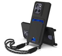 SLWYF Compatible with Motorola Edge 50 Neo/Edge S50/Moto ThinkPhone 25 Crossbody with Card, Silicone Phone Case with Detachable Wrist Strap Slim Fit Shockproof Case, Black
