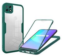 SLWYF Compatible with Realme C25/Realme C25S Case [Built-in Glass Screen Protector] Touch Full Body 360 Shockproof TPU Stylish Bumper Transparent Back Case Cover for Realme C25/Realme C25S (Green)