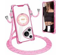 SLWYF Crossbody Lanyard for Huawei Mate 60 Pro/Mate 60 Pro Plus Case, Magnetic Case with Strap Adjustable and Removable Neck, 360°Spin Magnetic Kickstand Shockproof for Huawei Mate 60 Pro, Pink