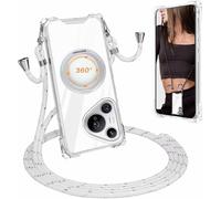 SLWYF Crossbody Lanyard for Huawei Mate 70 Pro/Mate 70 Pro Plus Case, Magnetic Case with Strap Adjustable and Removable Neck, 360°Spin Magnetic Kickstand Shockproof for Huawei Mate 70 Pro, White
