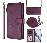 SLWYF for Nokia C01 Plus/C1 2nd Edition Leather Crossbody Wallet Phone Case with 2 Removable Lanyard Straps, Credit Card Holder Shockproof Flip Phone Case with Card Holders (Violet)