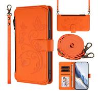 SLWYF for Nokia C01 Plus/C1 2nd Edition Leather Crossbody Wallet Phone Case with 2 Removable Lanyard Straps, Credit Card Holder Shockproof Flip Phone Case with Card Holders (Orange)