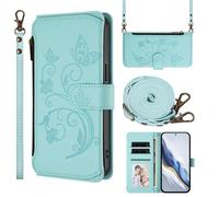 SLWYF for Nokia C01 Plus/C1 2nd Edition Leather Crossbody Wallet Phone Case with 2 Removable Lanyard Straps, Credit Card Holder Shockproof Flip Phone Case with Card Holders (Mint green)