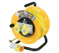 SLx 110V Extension Lead Industrial 25m Open Drum Cable Reels, 2 Socket with Thermal Cut Out, Heavy Duty Indoor and Outdoor Extension Cable, 16A Fused UK Plug