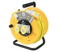 SLx 110V Extension Lead Industrial 50m Open Drum Cable Reels, 2 Socket with Thermal Cut Out, Heavy Duty Indoor and Outdoor Extension Cable, 16A Fused UK Plug