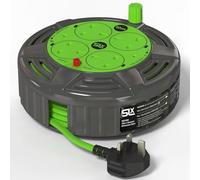 SLx Extension Lead 10m 4 Socket Compact Cable Reel with Thermal Cut Out, Heavy Duty Extension Cable for Garden, Lawn Mower and Office, 13A Fused UK Plug in Grey & Green