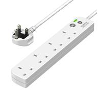SLx Extension Lead 1m 4 Way Gang Surge Protected Power Strip with LED Indicator 13A UK Plug & 3 Pin Sockets Wall Mountable Extension Cord for Home, Office or Garage White