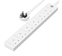 SLx Extension Lead 1m 6 Way Gang Socket 13A UK Plug 3 Pin Mains Power Extension Cord Compact Travel Power Strip White